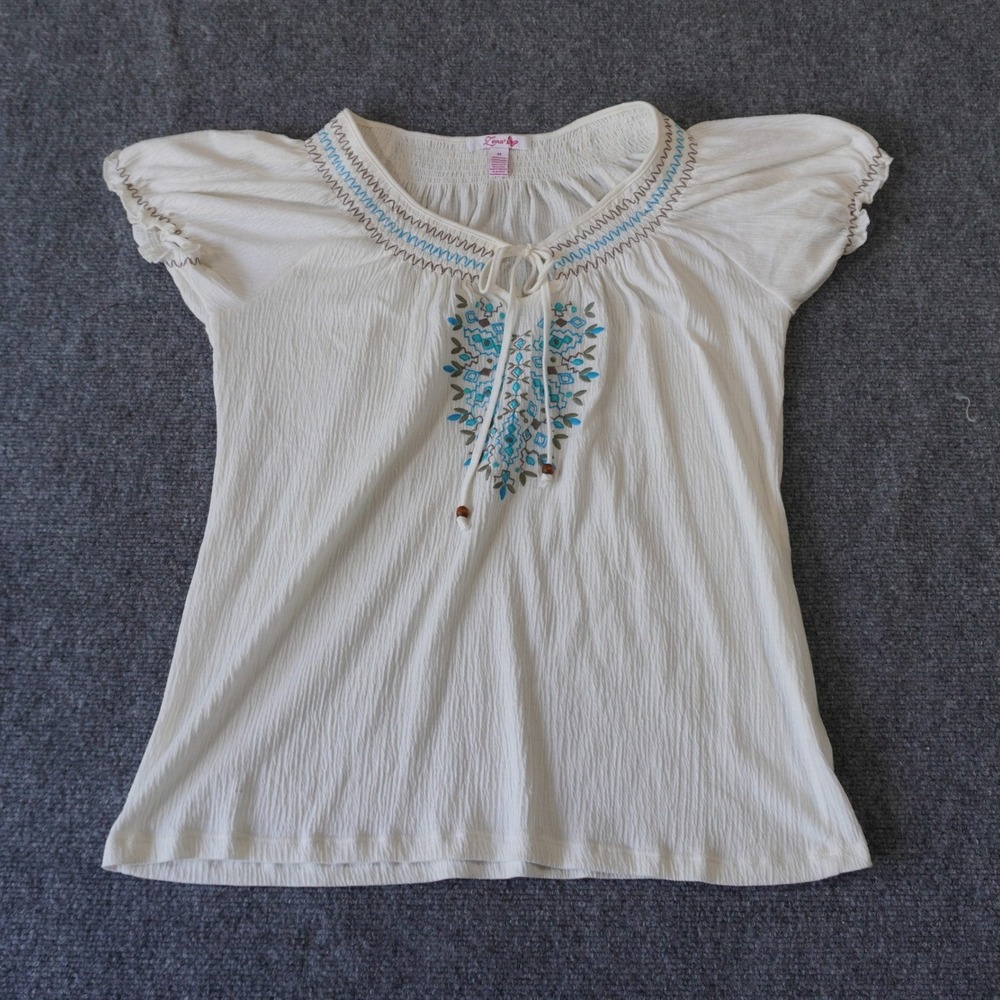 Lena‎ Girlie Short Sleeve Embroidered Peasant Boho Top - Size M